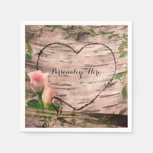 Serviette En Papier Rustique Rose Roses & Vines Blanc Birch Personnali (Devant)