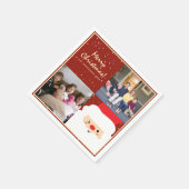 Serviette En Papier Rustique Rouge & Or Noël Père Noël et photo de fam (Coin)