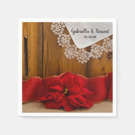 Serviette En Papier Rustique Rouge Poinsettia Pays Mariage d'hiver (Devant)