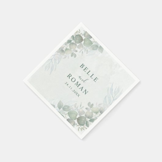 Serviette En Papier Rustique Sage Green Eucalyptus Mariage de verdure (Coin)