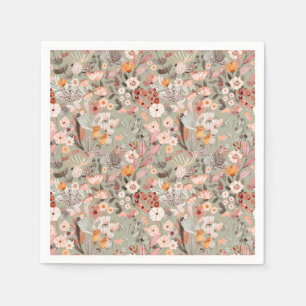 Serviette En Papier Rustique Sage Taupe Floral Boho Motif Botanique