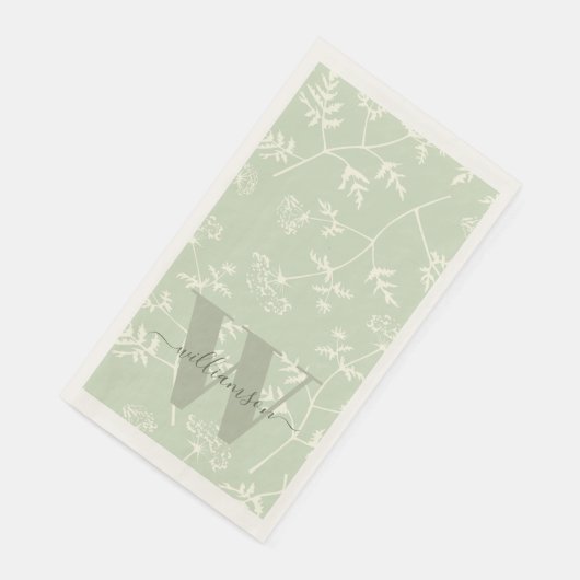 Serviette En Papier Rustique Sage vert Botanique Floral Monogramme (Coin)