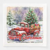 Serviette en papier rustique scène de Noël camion (Devant)