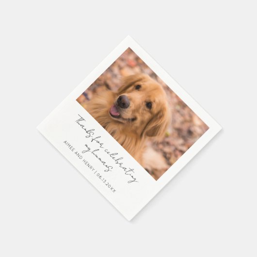 Serviette En Papier Rustique Script Chien Photo Mariage moderne (Coin)