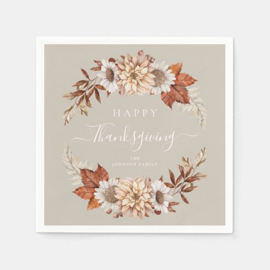 Serviette En Papier Rustique Taupe - Feuilles d'automne Bon thanksgivi (Devant)