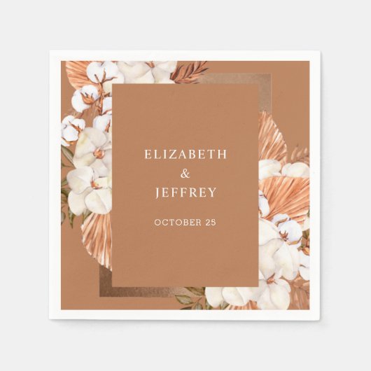 Serviette En Papier Rustique Terracotta Boho Pampas Orchidées Mariage (Devant)