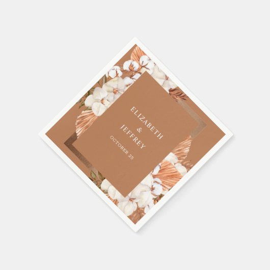 Serviette En Papier Rustique Terracotta Boho Pampas Orchidées Mariage (Coin)