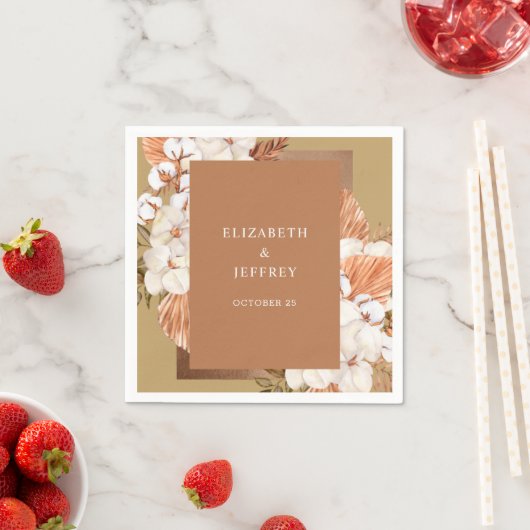 Serviette En Papier Rustique Terracotta Gold Boho Pampas Orchidées Mar (En situation)