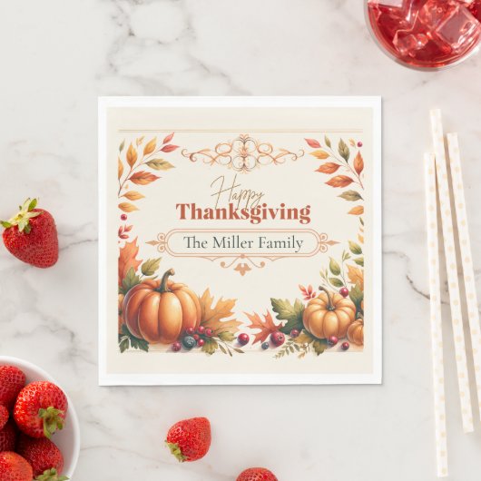 Serviette En Papier Rustique Thanksgiving Citrouilles & Berries Custom (En situation)