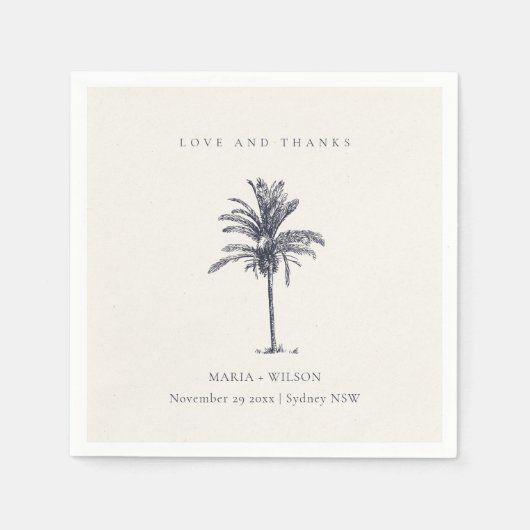 Serviette En Papier Rustique Tropical Navy Palm Tree Mariage Merci (Devant)