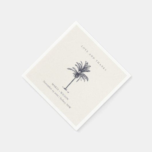Serviette En Papier Rustique Tropical Navy Palm Tree Mariage Merci (Coin)