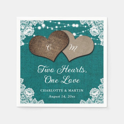 Serviette En Papier Rustique Turquoise Burlap Lace Mariage (Devant)