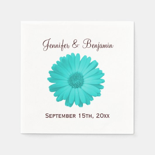 Serviette En Papier Rustique Turquoise Daisy Personnalisé Mariage Cock (Devant)