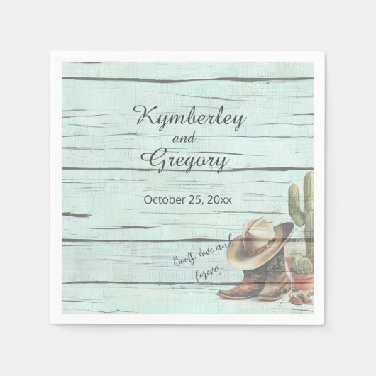 Serviette En Papier Rustique Turquoise Pays Western Boots Casquette (Devant)