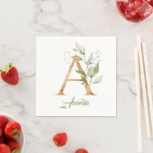 Serviette En Papier Rustique Un monogramme vert feuillage eucalyptus o (En situation)