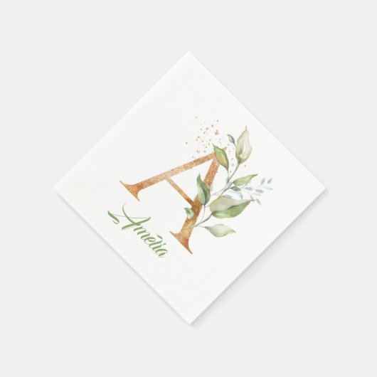 Serviette En Papier Rustique Un monogramme vert feuillage eucalyptus o (Coin)