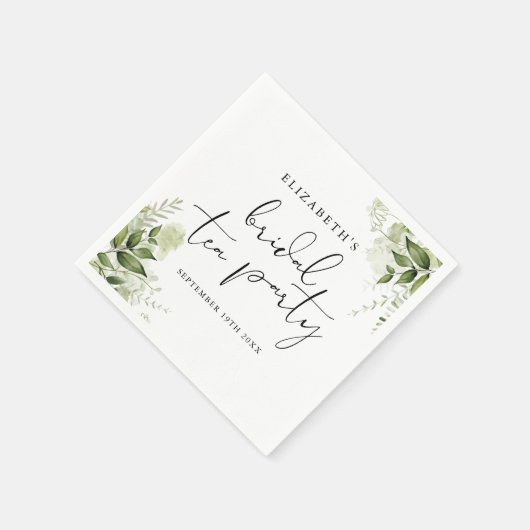 Serviette En Papier Rustique Verdure Élégant Script Bridal Tea Party (Coin)