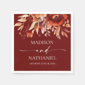 Serviette En Papier Rusty Burgundy Brown Floral Flower Wedding (Devant)