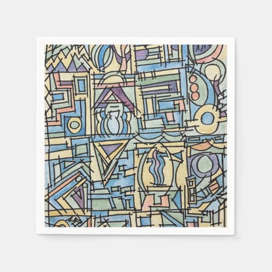 Serviette En Papier Rythme En Bleu-Main Peint Art Géométrique Moderne (Devant)