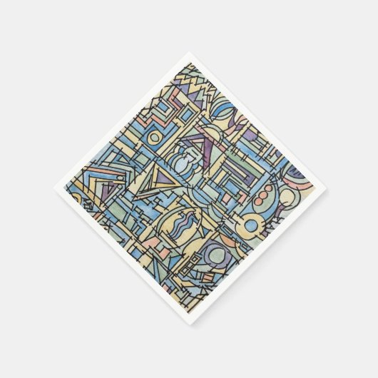 Serviette En Papier Rythme En Bleu-Main Peint Art Géométrique Moderne (Coin)
