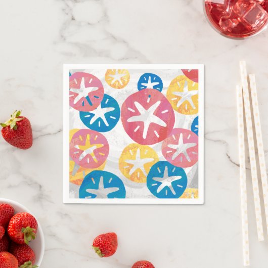 Serviette En Papier Sable Dollar Jaune Rouge Bleu Motif (En situation)