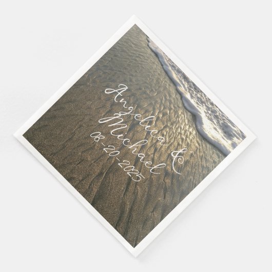 Serviette En Papier Sable et Surf Beach Destination Mariage (Coin)