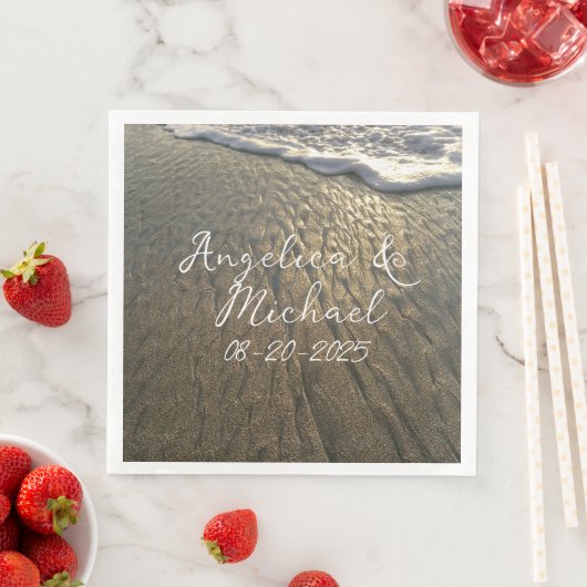 Serviette En Papier Sable et Surf Beach Destination Mariage (En situation)