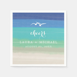 Serviette En Papier Sable, mer et mouettes   MARIAGE