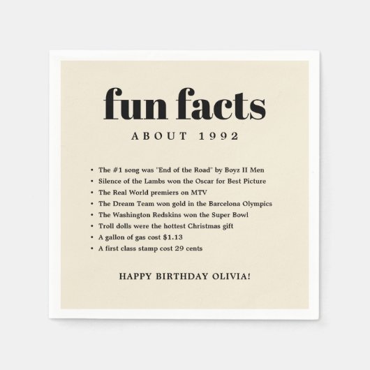 Serviette En Papier Sable Moderne Minimal Fun Faits Anniversaire Année (Devant)