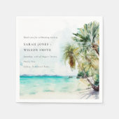 Serviette En Papier Sable Tropical Beach Aquarelle Palm Trees Mariage (Devant)