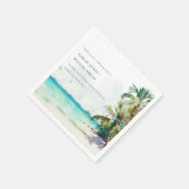 Serviette En Papier Sable Tropical Beach Aquarelle Palm Trees Mariage (Coin)
