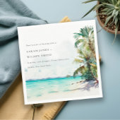 Serviette En Papier Sable Tropical Beach Aquarelle Palm Trees Mariage