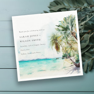 Serviette En Papier Sable Tropical Beach Aquarelle Palm Trees Mariage