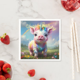 Serviette En Papier "Sabots Magiques : Le Cochon Licorne Arc-en-Ciel"
