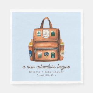 Serviette En Papier Sac à dos Aventure + Bouteilles Baby shower bleu
