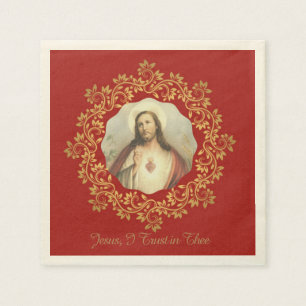 Serviette En Papier Sacré Coeur de Jésus Gold Frontière décorative