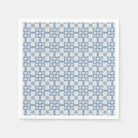 Serviette En Papier Sacré de Noël et fleurs bleu tuiles motif (Devant)