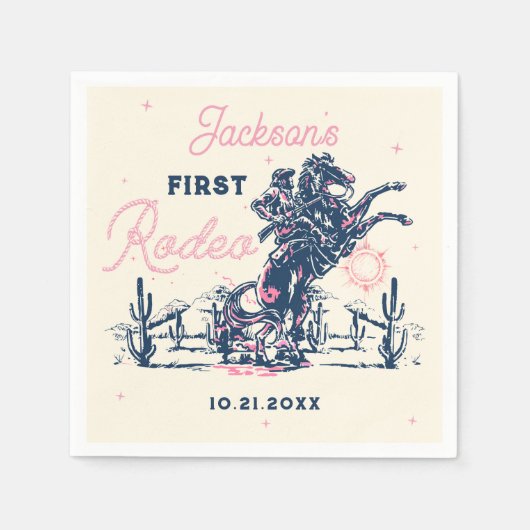 Serviette En Papier Saddup First Rodeo Cowboy fête d'anniversaire (Devant)