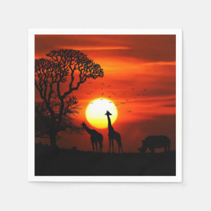 Serviette En Papier Safari Africain Sunset Animal Silhouettes