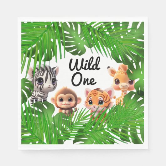 Serviette En Papier Safari amis tigre girafe zèbre singe éléphant (Devant)