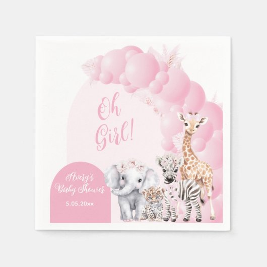 Serviette En Papier Safari animal Blush rose Boho bébé fille douche (Devant)