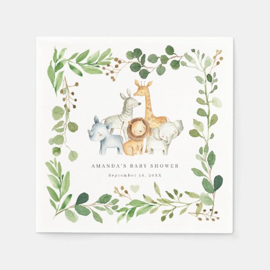 Serviette En Papier Safari Animals Baby Shower Party Paper Napkins (Devant)