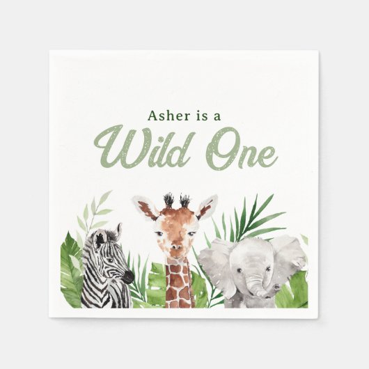 Serviette En Papier Safari Animaux Anniversaire (Devant)