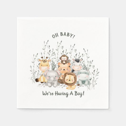Serviette En Papier Safari Animaux Baby shower serviettes (Devant)