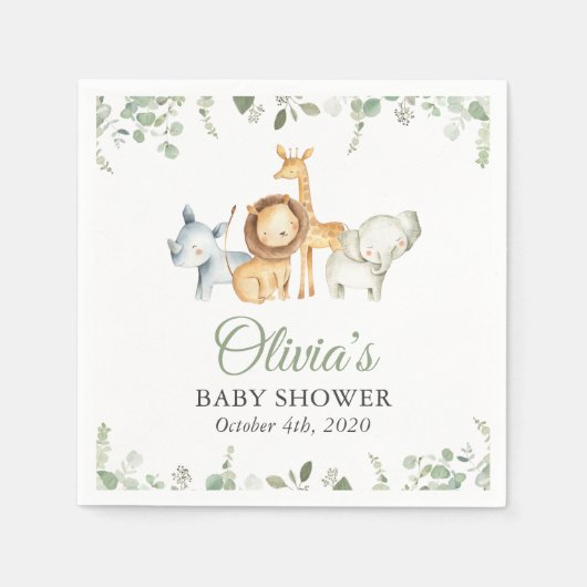 Serviette En Papier Safari Animaux, Jungle, Animaux sauvages, Baby sho (Devant)