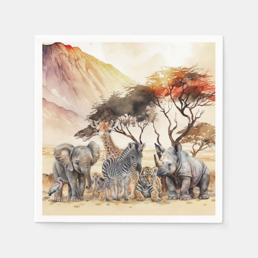 Serviette En Papier Safari Animaux Party Napkins (Devant)
