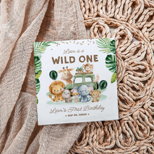 Serviette En Papier Safari Animaux pour le 1er Anniversaire de Wild On