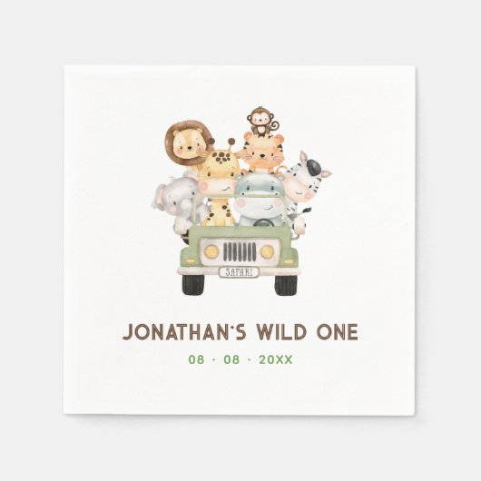 Serviette En Papier Safari Animaux serviettes - Garçon 1er Wild Un Ann (Devant)