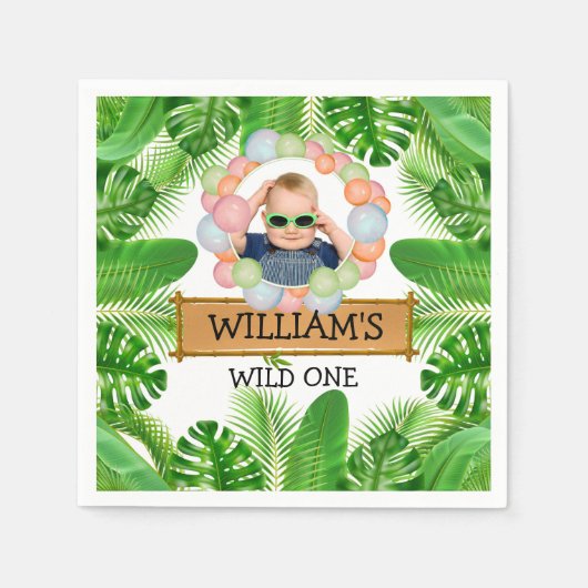 Serviette En Papier Safari Animaux Wild One Birthday PHOTO (Devant)