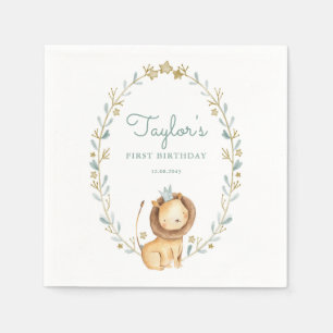 Serviette En Papier Safari Aquarelle Lion Prince Premier anniversaire